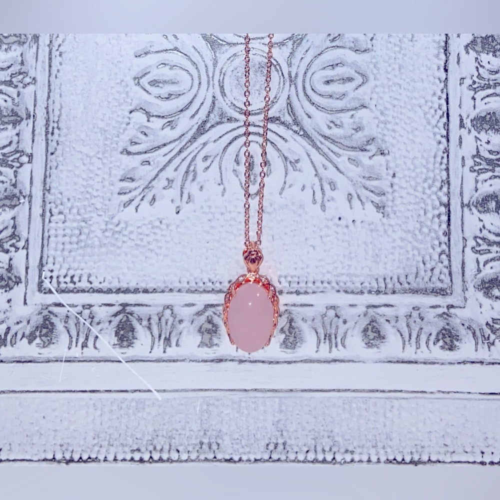 Unmarked Rose Gold Necklace/Ring Set in Glamour Pink Gold Fill-Artificial Quartz - Picture 2 of 16